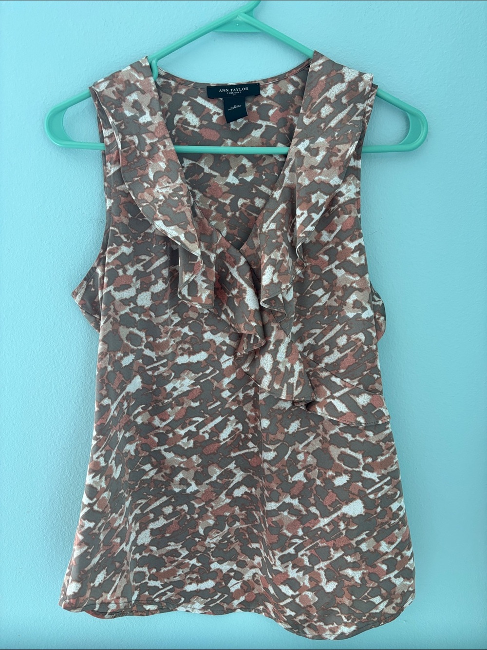 Ann Taylor Brown and Pink Ruffle-Front Sleeveless Top 6